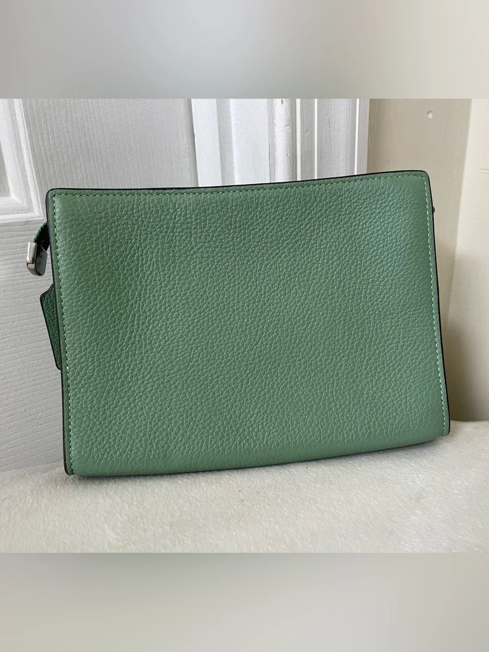 Coach Mint Green Pebbled Leather Wristlet Clutch